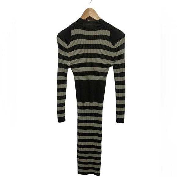 Vintage 1990s Y2K Striped Black Green Sweater Dress Small - Picture 1 of 5
